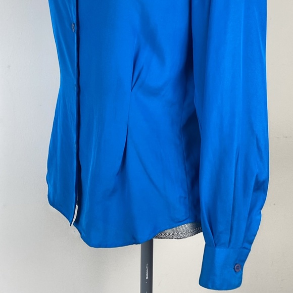 Vintage Christian Dior Pleated Detail Silky Button Down Blouse Blue Size Small 4 - Picture 6 of 14